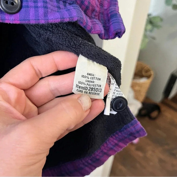 LL Bean Purple Plaid Flannel Fleece Lined Shirt Shacket Button Front Womens Sm - Picture 3 of 6